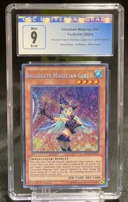 Yu-Gi-Oh! Chocolate Magician Girl MVP1-ENS52 Secret Rare 1st Edition CGC 9 Error - Image 1