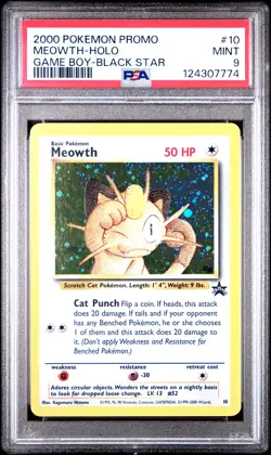2000 POKEMON PROMO BLACK STAR GAME BOY #10 MEOWTH-HOLO PSA 9 - Image 1
