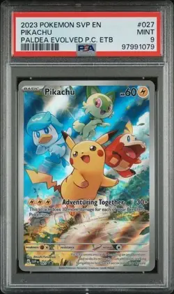 PIKACHU #027 PSA 9 2023 POKEMON SVP PALDEA EVOLVED POKEMON CENTER ETB PROMO 1079 - Image 1