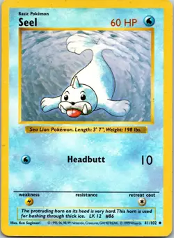 Seel 41/102 Base Set SHADOWLESS MP 1999 Vintage WOTC Pokemon TCG Card - Image 1