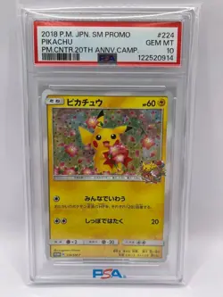 PSA 10 Pikachu 20th Anniversary Promo Card 224/SM-P GEM MT - Image 1