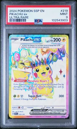 2024 POKEMON SSP EN-SURGING SPARKS ULTRA RARE #219 PIKACHU EX PSA 9 - Image 1