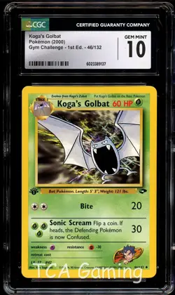 CGC 10 GEM MINT Koga's Golbat 46/132 1st Edition GYM CHALLENGE Pokemon Card 137 - Image 1