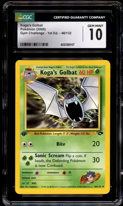 CGC 10 GEM MINT Koga's Golbat 46/132 1st Edition GYM CHALLENGE Pokemon Card 137 - Image 2