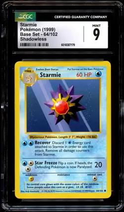 CGC 9 MINT Starmie 64/102 SHADOWLESS Base Set Pokemon Card 179 - Image 2