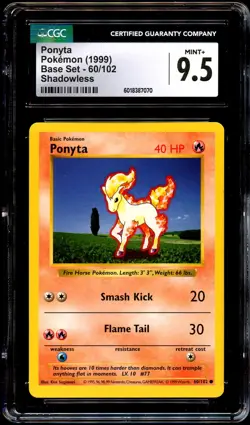 CGC 9.5 MINT+ Ponyta 60/102 SHADOWLESS Base Set Pokemon Card 070 - Image 2