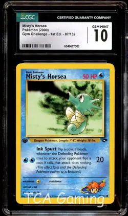 CGC 10 GEM MINT Misty's Horsea 87/132 1st Edition Gym Challenge Pokemon Card 003 - Image 1