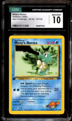 CGC 10 GEM MINT Misty's Horsea 87/132 1st Edition Gym Challenge Pokemon Card 003 - Image 2