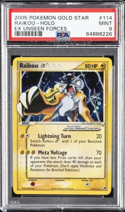 2005 POKEMON EX UNSEEN FORCES GOLD STAR #114 RAIKOU-HOLO PSA 9 - Image 1