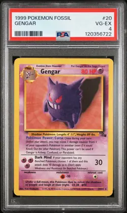 1999 POKEMON FOSSIL #20 GENGAR PSA 4 - Image 1