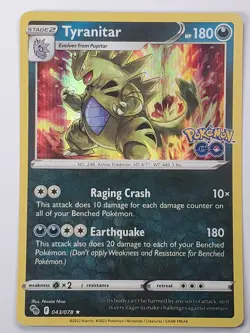 Tyranitar 043/078 Reverse Holo Rare Pokemon GO LP English Pokemon Card - Image 1