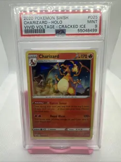 PSA 9 Pokemon Sword & Shield Vivid Voltage Cracked Ice #025 Charizard-Holo - Image 1