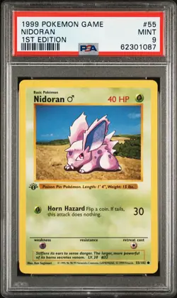 1999 POKEMON GAME 1ST ED #55 NIDORAN PSA 9 - Image 1