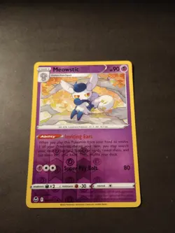 Pokemon Silver Tempest Meowstic Reverse Holo Uncommon Card 082/195 NM - Image 1