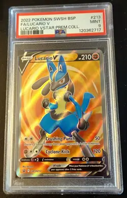 2022 Pokemon Full Art Lucario V VSTAR Premium Collection Promo PSA 9 - Image 1