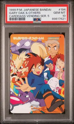 1999 POKEMON JPN BANDAI CARDDASS VENDING SER 5 #194 GARY OAK & OTHERS PSA 10 - Image 1