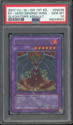 PSA 10 GEM MINT Evil Hero Inferno Wing YU-GI-Oh! GLAS-EN038 1st Edition Ultra - Image 1