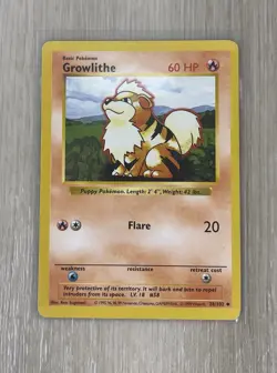 Base Set Shadowless Growlithe Pokemon Card Wizards of the Coast 1999 - Image 1