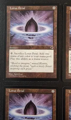 Lotus Petal MTG Tempest English Set of Four Cards Play Use Used - Image 2