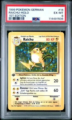 1999 Pokemon German Raichu #14 German 1ST Edition PSA 6 - Image 1
