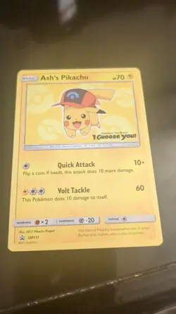 Pokemon TCG Sun & Moon Ash's Pikachu Black Star Promo Card SM111 - Image 1