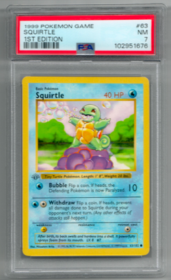 1999 POKEMON BASE SET 1ST EDITION #63 SQUIRTLE PSA 7 - Image 1