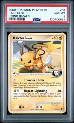 2009 POKEMON PLATINUM RISING RIVALS 31 RAICHU GL NEAR MINT-MINT PSA 8 - Image 1