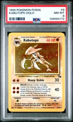 1999 POKEMON FOSSIL #9 KABUTOPS-HOLO PSA 8 - Image 1