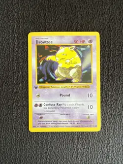 1st Edition Shadowless Drowzee Pokemon Card 1999 Base Set WOTC TCG 49/102 - Image 1