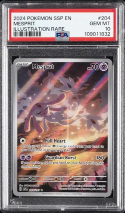 2024 POKEMON SSP EN-SURGING SPARKS ILLUSTRATION RARE #204 MESPRIT PSA 10 - Image 1