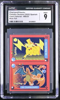 CGC 9 Charizard/Pikachu Blue Foil Nintendo Pokedex Pokemon Sticker (Peru) - Image 1