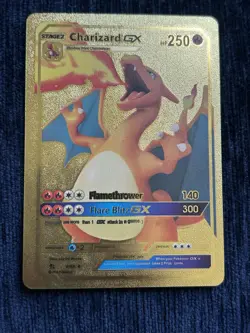 Gold Metal Pokemon Card Charizard GX Replica Collectible Display - Image 1