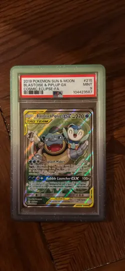 Pokemon 2019 SM Cosmic Eclipse Blastoise Piplup Tag Team GX #215/236 PSA 9 - Image 1