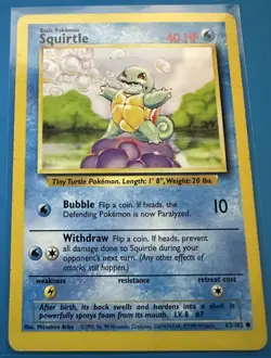Squirtle Base Set Pokemon Card 63/102 Unlimited Common Vintage 1999 WoTC MP - Image 2