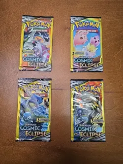 2019 POKEMON Sun & Moon COSMIC ECLIPSE 3 Card Mini Booster Packs 4 Pack Art Set - Image 1