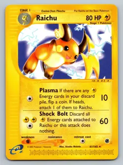 Pokemon TCG Card Raichu Expedition Rare 61/165 E-reader Non-holo LP Vintage 2002 - Image 1
