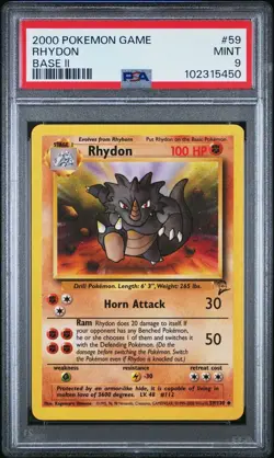 2000 Pokemon Base 2 # 59 Rhydon PSA 9 Card MINT! Trusted Seller! Free Shipping! - Image 1