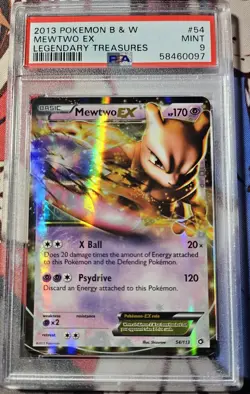 Pokemon PSA 9 MINT Mewtwo EX 2013 B&W Legendary Treasures Ultra Rare Holo 54/113 - Image 1