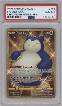 2021 POKEMON SWORD & SHIELD CHILLING REIGN SECRET #224 FULL ART/SNORLAX PSA 10 - Image 1