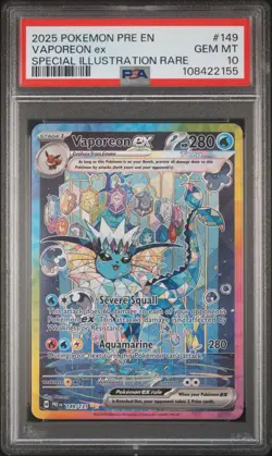 2025 POKEMON PRE EN-PRISMATIC EVOLUTIONS #149 VAPOREON EX PSA 10 - Image 1