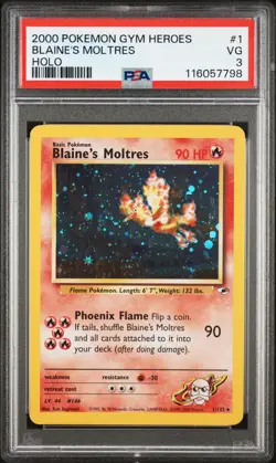 2000 POKEMON GYM HEROES HOLO #1 BLAINE'S MOLTRES PSA 3 - Image 1