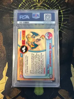 Pokemon 1999 Topps Charizard 6 Rainbow Foil Blue Logo PSA 9 - Image 2