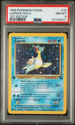 1999 POKEMON FOSSIL 1ST ED #10 LAPRAS-HOLO PSA 8 - Image 1
