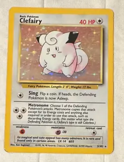 1999 Pokemon Wizards Base Set Clefairy Holographic Card 5/102 - Image 1