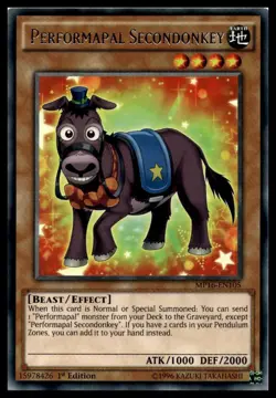 Performapal Secondonkey MP16-EN105 1st Edition Rare YuGiOh NM - Image 1