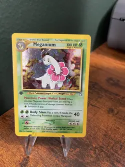 Pokemon Neo Genesis 1st Edition Meganium Holo Rare Card 10/111 W Swirl - Image 1