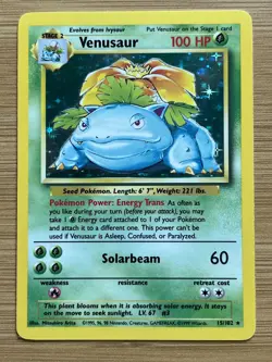 Pokemon TCG Venusaur Base Set Holo Rare Card 15/102-HP - Image 1