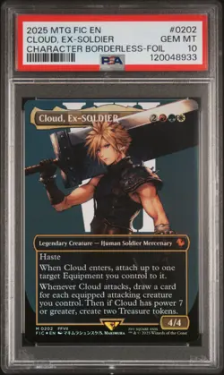 2025 MTG FINAL FANTASY COMMANDER BORDERLESS-FOIL #0202 CLOUD, EX-SOLDIER PSA 10 - Image 1