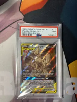 Pokemon Arceus & Dialga & Palkia GX Cosmic Eclipse Full Alt Art #221 PSA 9 Mint - Image 1