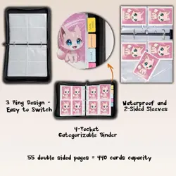 Trading Card Binder 440 Pocket Book Holder Baseball Card Case NEW Pink Kitty Cat - Image 5